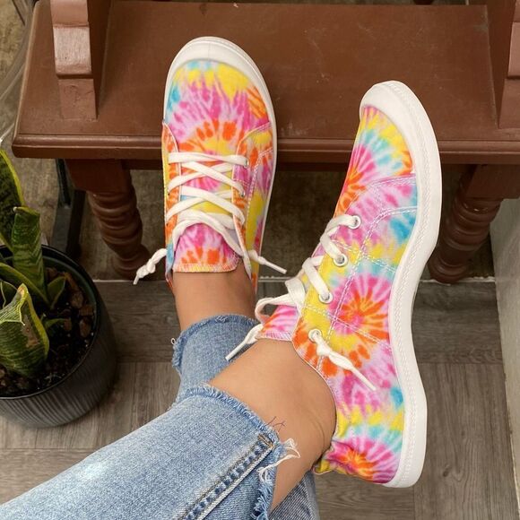 Girl’$ Culture Shoes - Tie Dye Flat Lace Sneakers Tennis